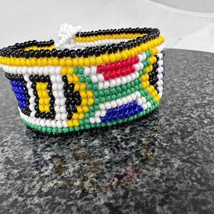 Handmade Geometric Seed Bead Cuff Bracelet Black White Yellow Green Blue Red